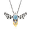 2.00 Carat Sky Blue Topaz Bali-Style Bumblebee Pin/Pendant Necklace in Sterling Silver with 18kt Yellow Gold