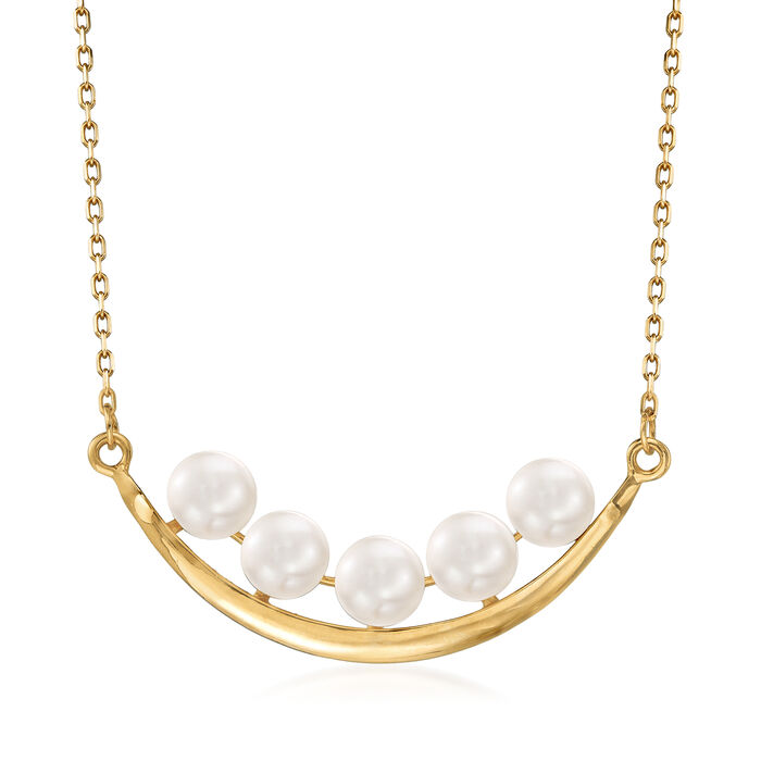 5.5-6mm Cultured Pearl Curved Bar Necklace in 14kt Yellow Gold