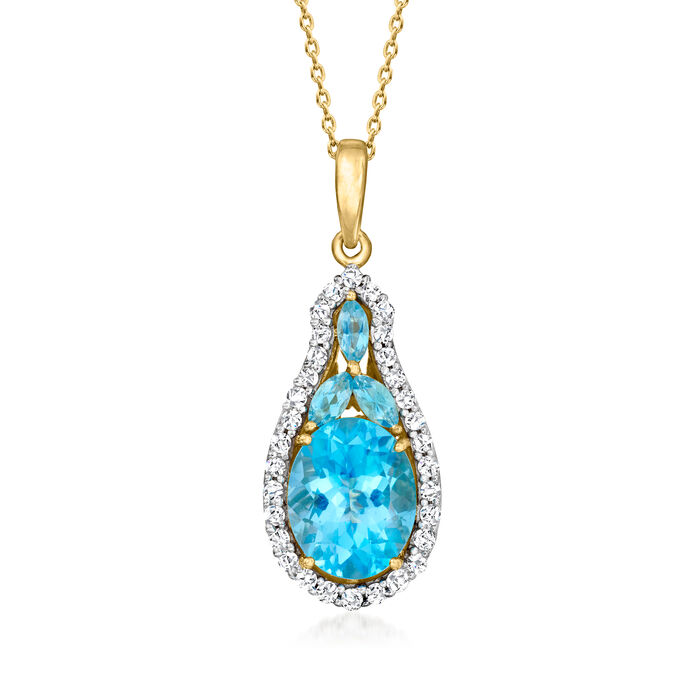3.40 ct. t.w. Swiss Blue Topaz and .26 ct. t.w. Diamond Pendant Necklace in 14kt Yellow Gold