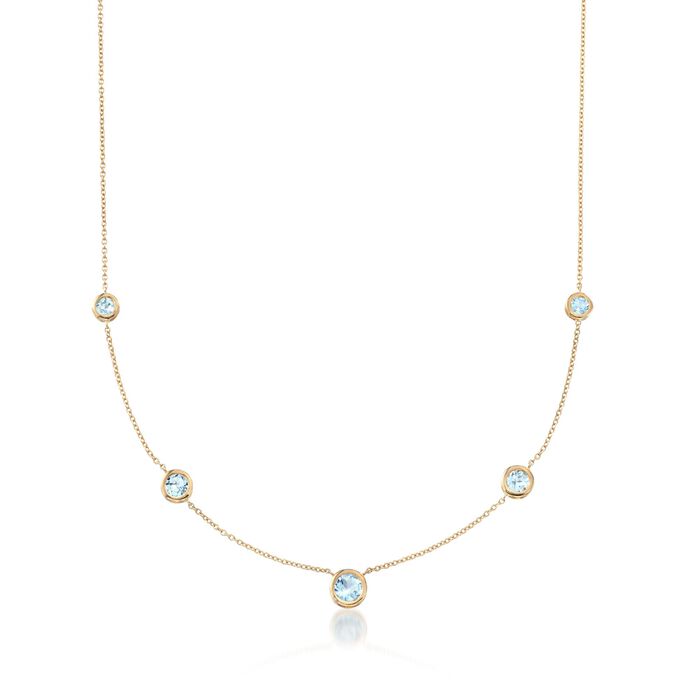 2.20 ct. t.w. Graduated Blue Topaz Station Necklace in 18kt Gold Over Sterling