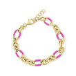 Pink Enamel and 18kt Gold Over Sterling Cable-Link Bracelet