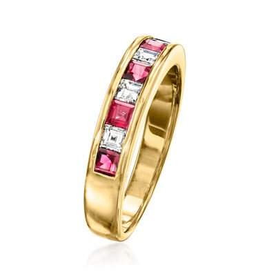 C. 1980 Vintage .75 ct. t.w. Ruby and .40 ct. t.w. Diamond Ring in 18kt Yellow Gold
