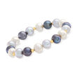 9-10mm Multicolored Cultured Pearl Stretch Bracelet with 14kt Yellow Gold