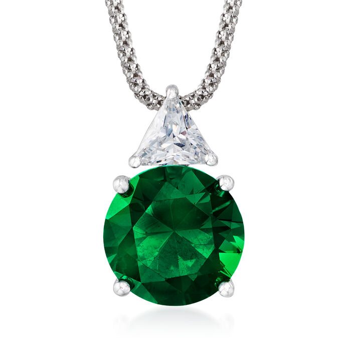 6.10 Carat Simulated Emerald and .75 Carat CZ Pendant Necklace in Sterling Silver