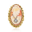 C. 1960 Vintage Orange Shell Cameo Ring with Diamond Accent in 14kt Yellow Gold