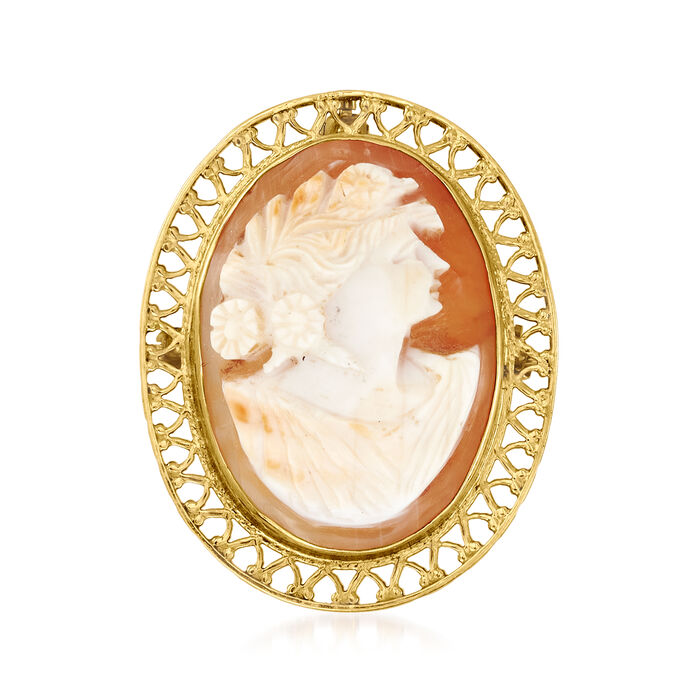 C. 1950 Vintage Pink Shell Cameo Pin/Pendant in 10kt Yellow Gold