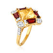 2.50 Carat Citrine, 1.30 ct. t.w. Garnet and .50 ct. t.w. White Zircon Ring in 18kt Gold Over Steling