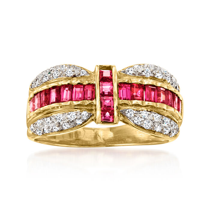C. 1980 Vintage 1.50 ct. t.w. Ruby and .25 ct. t.w. Diamond Ring in 18kt Yellow Gold
