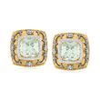 9.00 ct. t.w. Prasiolite Earrings with .41 ct. t.w. Diamonds in 14kt Yellow Gold
