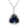 7.25 Carat London Blue Topaz Pendant Necklace with .28 ct. t.w. Diamonds in 14kt White Gold