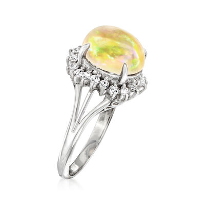 C. 1990 Vintage Opal and .37 ct. t.w. Diamond Ring in Platinum