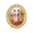 C. 1950 Vintage Hand-Painted Ceramic Cameo Pin/Pendant in 14kt Yellow Gold