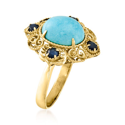 Turquoise and .40 ct. t.w. Sapphire Ring in 14kt Yellow Gold