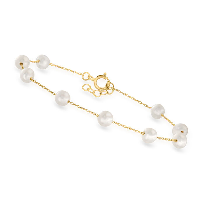 4-5mm Cultured Pearl Station Bracelet in 10kt Yellow Gold
