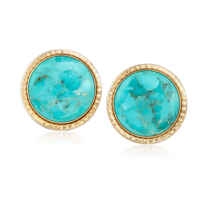 12mm Turquoise Stud Earrings in 14kt Yellow Gold