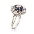 C. 1970 Vintage 1.40 ct. t.w. Diamond and .65 ct. t.w. Sapphire Cluster Ring in 14kt White Gold