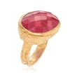 20.00 Carat Red Corundum Ring in 18kt Gold Over Sterling