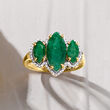 3.30 ct. t.w. Emerald and .16 ct. t.w. Diamond  Three-Stone Ring in 18kt Gold Over Sterling