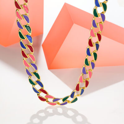 Italian Multicolored Enamel Curb-Link Necklace in 18kt Gold Over Sterling