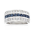 .80 ct. t.w. Sapphire and .65 ct. t.w. White Topaz Multi-Row Ring in Sterling Silver