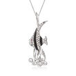 C. 2000 Vintage Black Onyx and .76 ct. t.w. Diamond Fish Pin/Pendant Necklace with Ruby Accents in 18kt White Gold