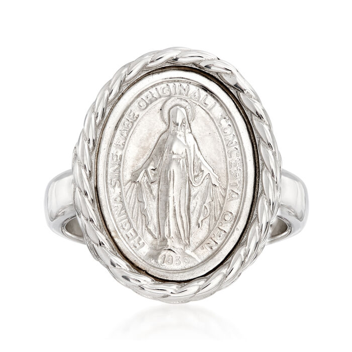 Italian Sterling Silver Miraculous Medal Oval Ring
