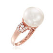 13.5mm Cultured Pearl and .36 ct. t.w. Diamond Ring in 14kt Rose Gold