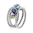 1.20 ct. t.w. Multi-Gemstone Open-Space Rope Ring in Sterling Silver