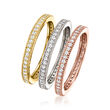 .70 ct. t.w. CZ Jewelry Set: Three Stacked Rings in Tri-Tone Sterling Silver