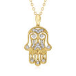 .20 ct. t.w. Diamond Hamsa Hand Pendant Necklace in 18kt Gold Over Sterling