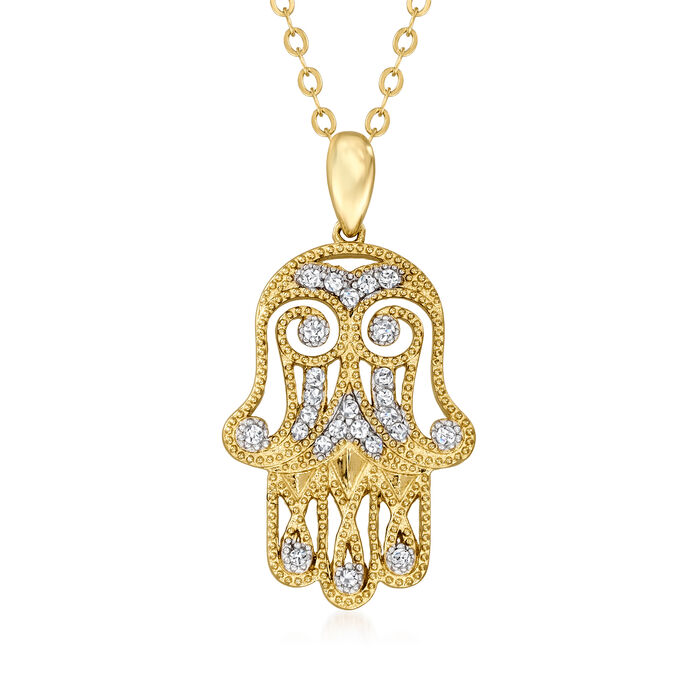 .20 ct. t.w. Diamond Hamsa Hand Pendant Necklace in 18kt Gold Over Sterling