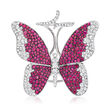 4.20 ct. t.w. Ruby and 2.05 ct. t.w. Diamond Butterfly Double Ring in 18kt White Gold