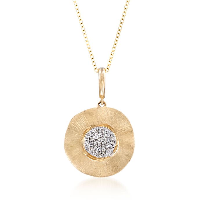 14kt Yellow Gold Wavy Disc Pendant Necklace with Diamond Accents