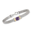 1.90 Carat Amethyst and .10 ct. t.w. White Topaz Bracelet in Sterling Silver with 14kt Yellow Gold
