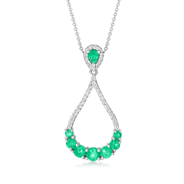 1.20 ct. t.w. Emerald and .25 ct. t.w. Diamond Pear-Shaped Drop Necklace in 14kt White Gold