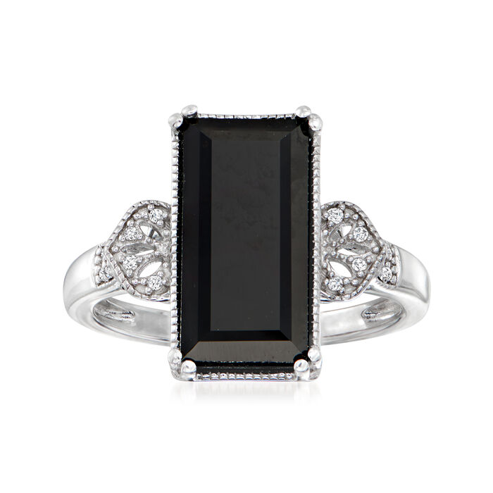 Black Onyx Ring with Diamond Accents in Sterling Silver