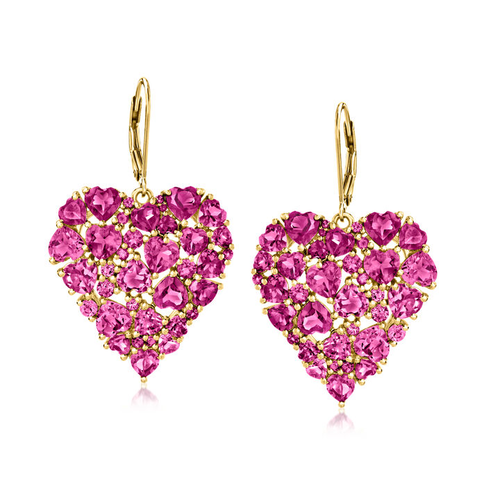 18.60 ct. t.w. Rhodolite Garnet Heart Drop Earrings in 18kt Gold Over Sterling
