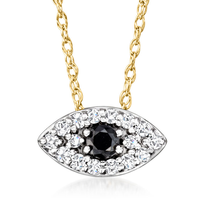 Charles Garnier &quot;Luxe&quot; .19 ct. t.w. Black and White Diamond Evil Eye Necklace in 14kt Yellow Gold