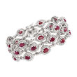 14.00 ct. t.w. Ruby Three-Row Bracelet with Diamond Accent in Sterling Silver