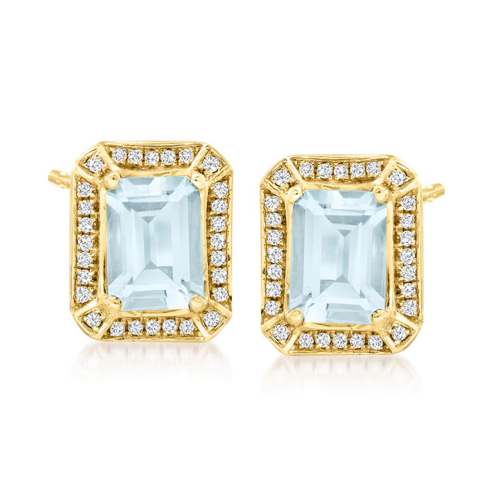 1.60 ct. t.w. Aquamarine and .15 ct. t.w. Diamond Earrings in 14kt Yellow Gold