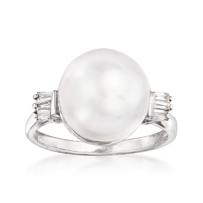 11-12mm Cultured South Sea Pearl and .18 ct. t.w. Diamond Ring in 14kt White Gold