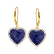 Lapis Heart Drop Earrings with .70 ct. t.w. White Zircon in 18kt Gold Over Sterling