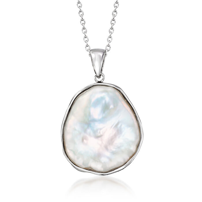 20x18mm Cultured Keshi Pearl Pendant Necklace in Sterling Silver