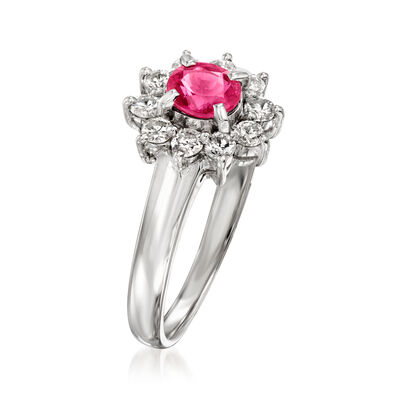 C. 1990 Vintage .48 Carat Ruby and .33 ct. t.w. Diamond Ring in Platinum