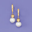 9.5-10mm Cultured Pearl Drop Earrings in 14kt Yellow Gold
