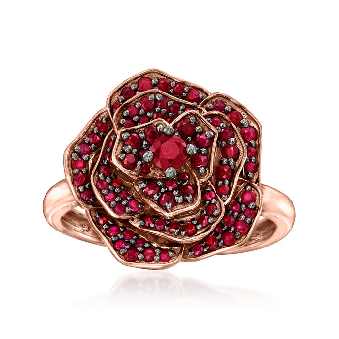 .80 ct. t.w. Ruby Flower Ring in 18kt Rose Gold Over Sterling