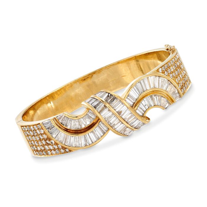 C. 1990 Vintage 7.55 ct. t.w. Round and Baguette Diamond Twist Bracelet in 18kt Yellow Gold