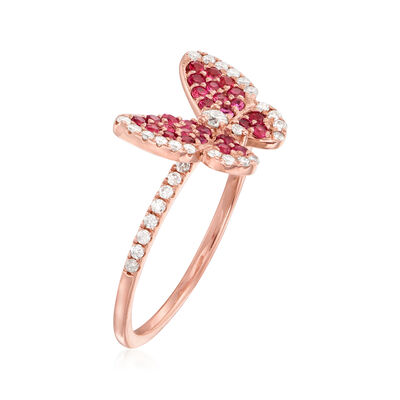 .45 ct. t.w. Ruby and .30 ct. t.w. Diamond Butterfly Ring in 14kt Rose Gold