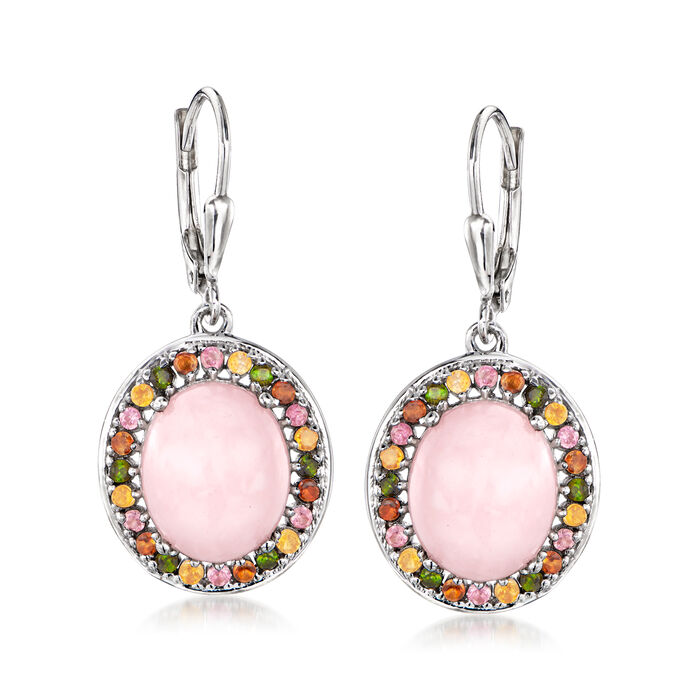 Pink Opal and .80 ct. t.w. Multicolored Tourmaline Drop Earrings in Sterling Silver