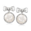 8.5-9mm Cultured Pearl and .10 ct. t.w. Diamond Bow Drop Earrings in Sterling Silver